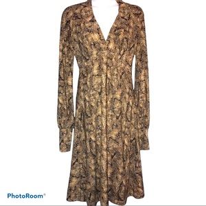 KOTON black and brown long sleeve v-neck snakeskin dress. Size M
